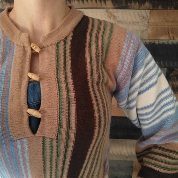 STRIPED TUNIC SWEATER 1970's 70's xxs xs - Picture 2 of 10